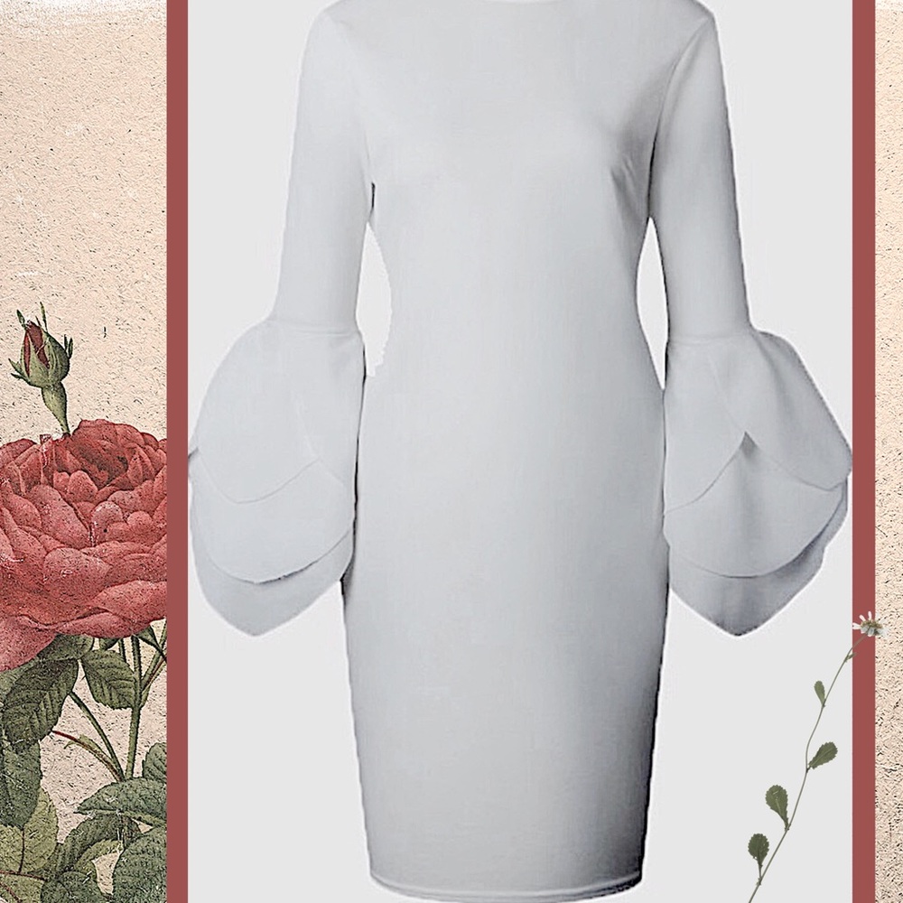 Bodycon Petal Sleeves Cocktail Evening Zipper Midi - Picture 9 of 11